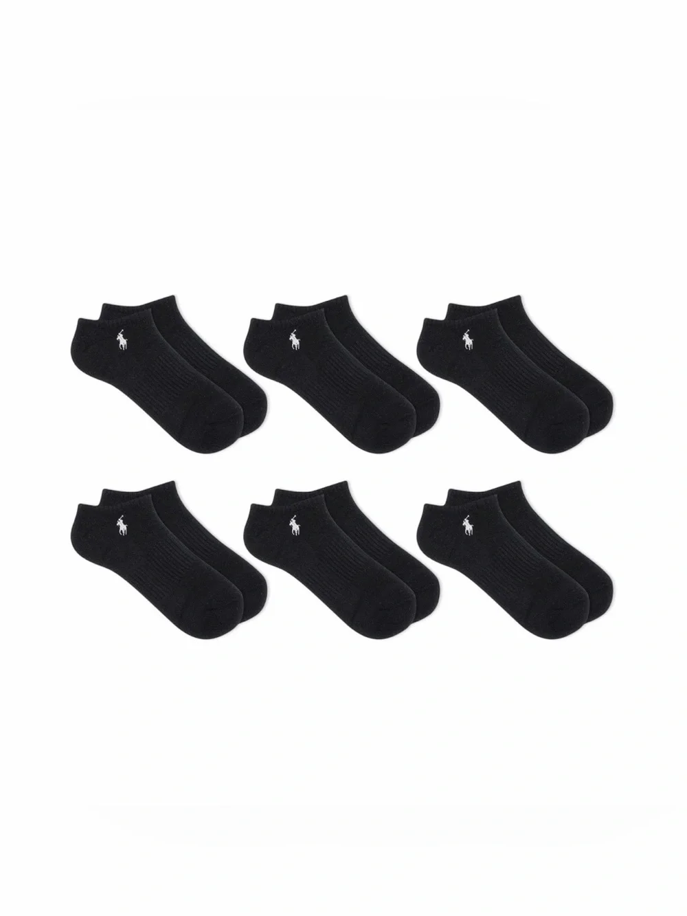 Polo by Ralph Lauren Men’s Black No-Show Performance ankle Socks (6-Pack).New